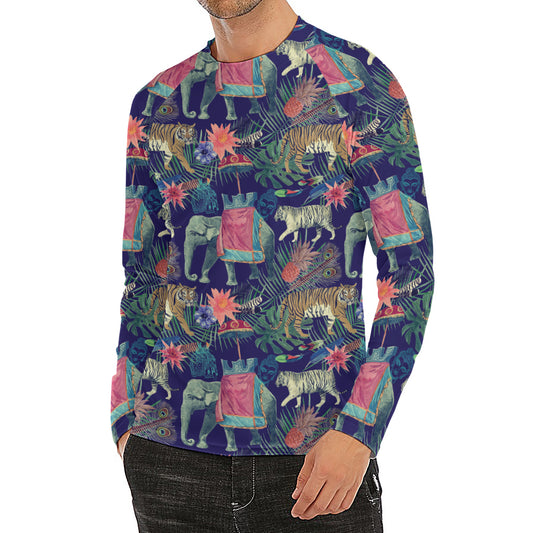Asian Elephant And Tiger Print Men's Long Sleeve Rash Guard