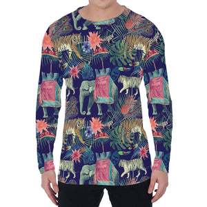 Asian Elephant And Tiger Print Men's Long Sleeve T-Shirt