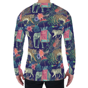 Asian Elephant And Tiger Print Men's Long Sleeve T-Shirt