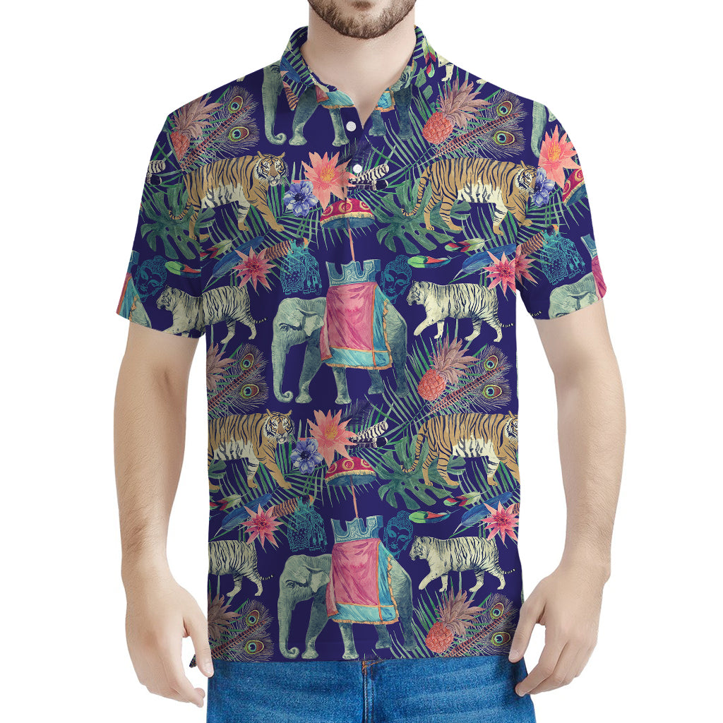 Asian Elephant And Tiger Print Men's Polo Shirt