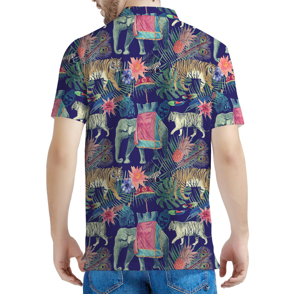 Asian Elephant And Tiger Print Men's Polo Shirt