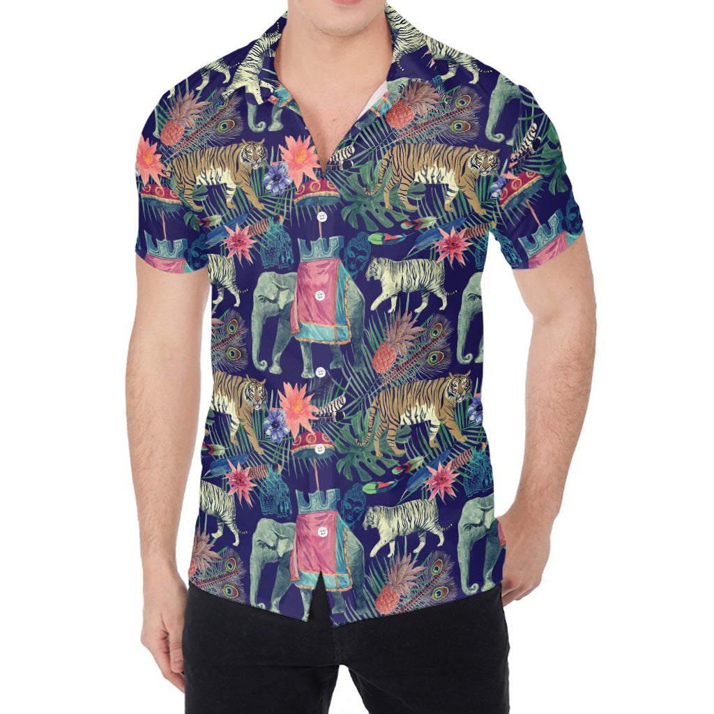 Asian Elephant And Tiger Print Men's Shirt