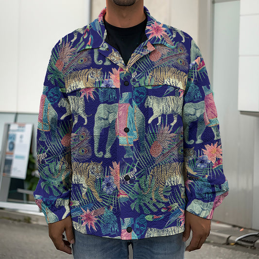 Asian Elephant And Tiger Print Men's Shirt Jacket