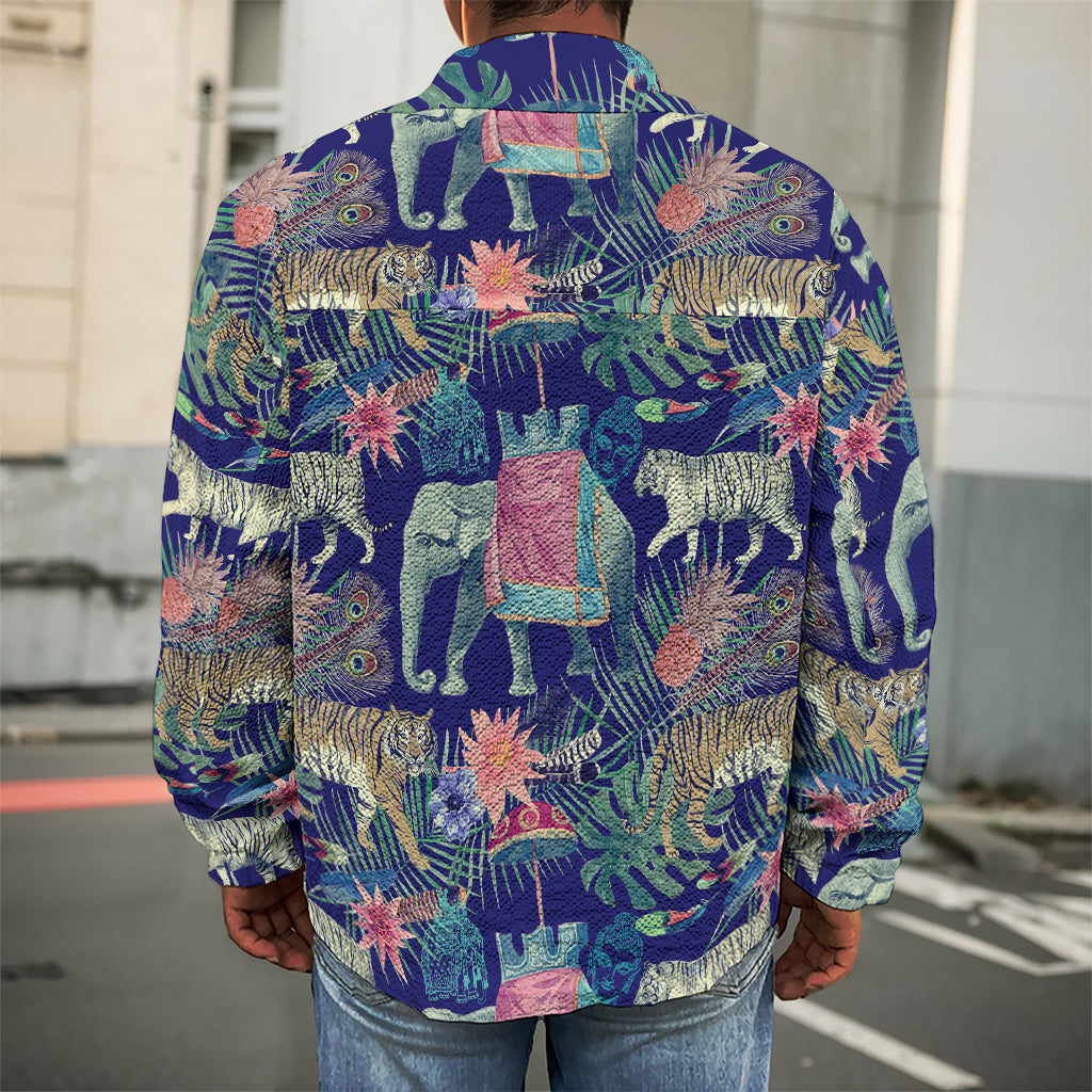 Asian Elephant And Tiger Print Men's Shirt Jacket