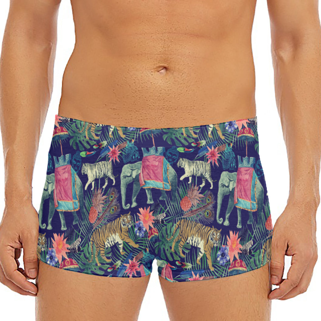 Asian Elephant And Tiger Print Men's Short Boxer Briefs