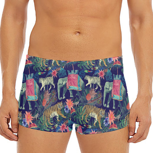 Asian Elephant And Tiger Print Men's Short Boxer Briefs