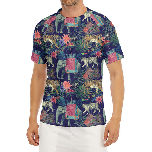 Asian Elephant And Tiger Print Men's Short Sleeve Rash Guard