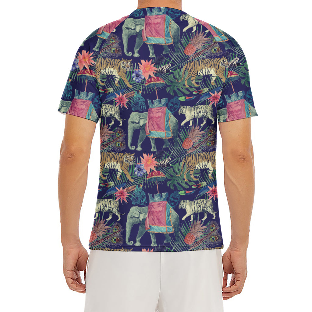 Asian Elephant And Tiger Print Men's Short Sleeve Rash Guard