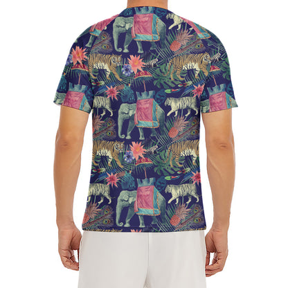Asian Elephant And Tiger Print Men's Short Sleeve Rash Guard