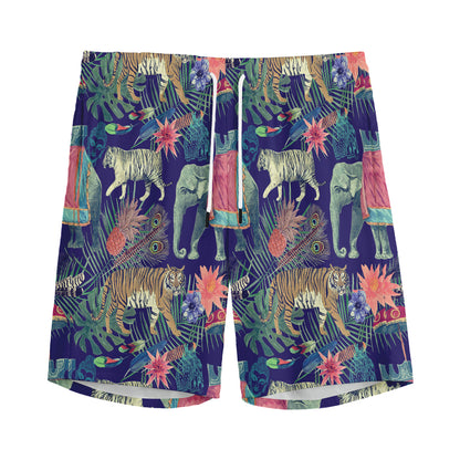 Asian Elephant And Tiger Print Men's Sports Shorts