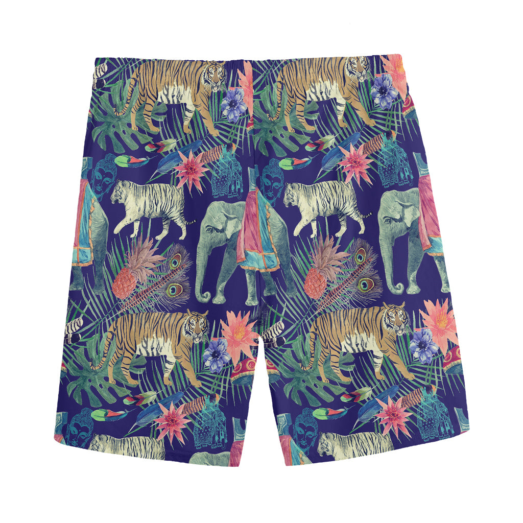 Asian Elephant And Tiger Print Men's Sports Shorts