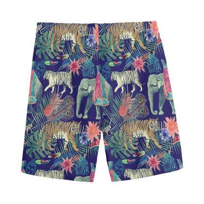 Asian Elephant And Tiger Print Men's Sports Shorts