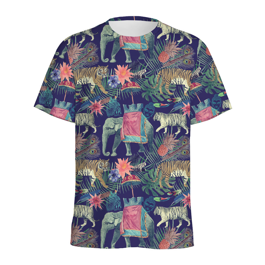 Asian Elephant And Tiger Print Men's Sports T-Shirt