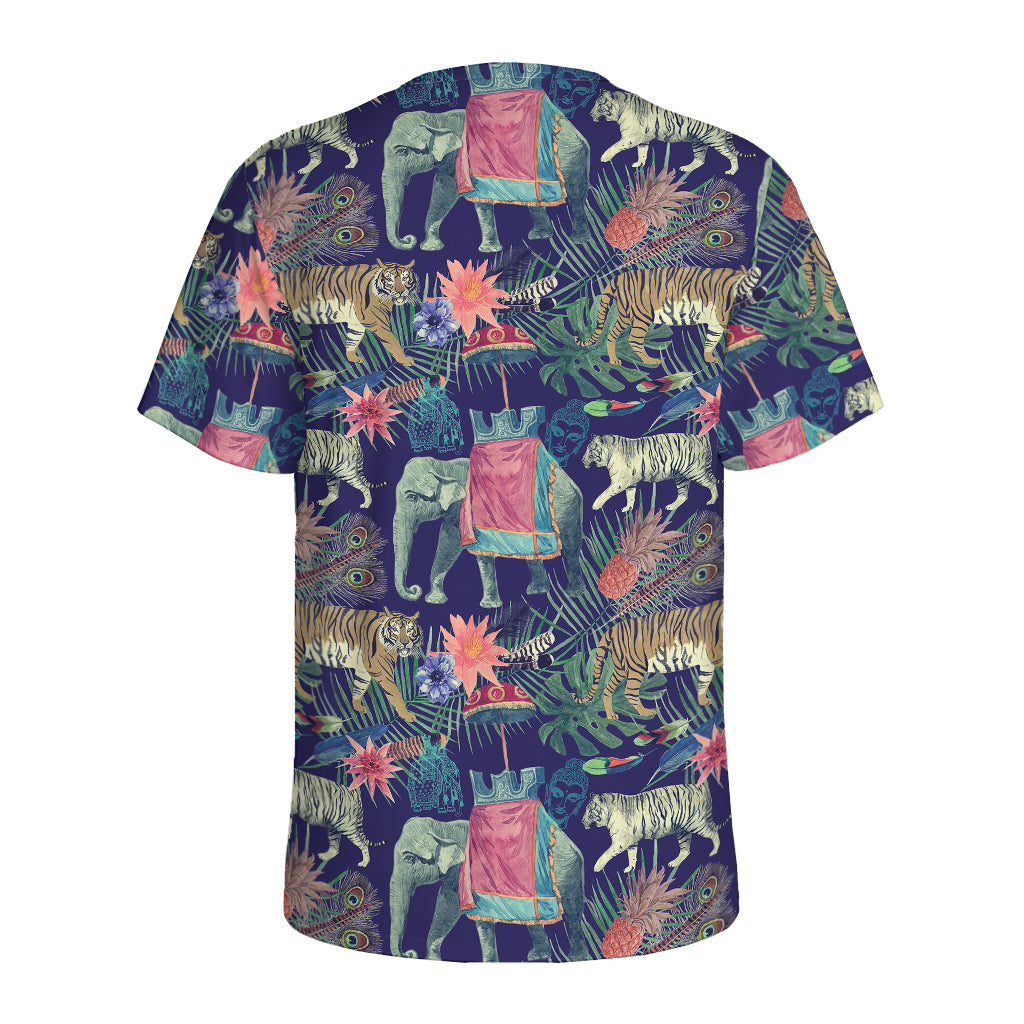 Asian Elephant And Tiger Print Men's Sports T-Shirt