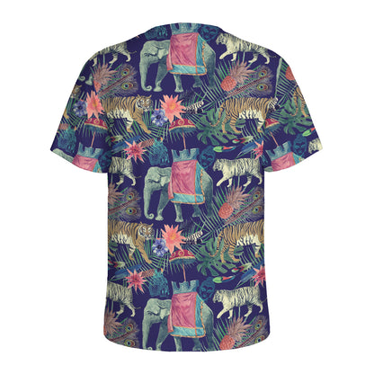 Asian Elephant And Tiger Print Men's Sports T-Shirt