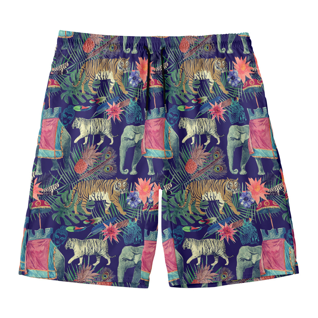 Asian Elephant And Tiger Print Men's Swim Trunks