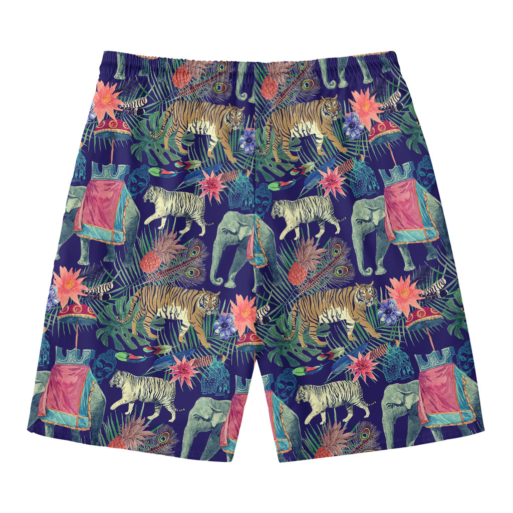 Asian Elephant And Tiger Print Men's Swim Trunks