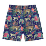 Asian Elephant And Tiger Print Men's Swim Trunks