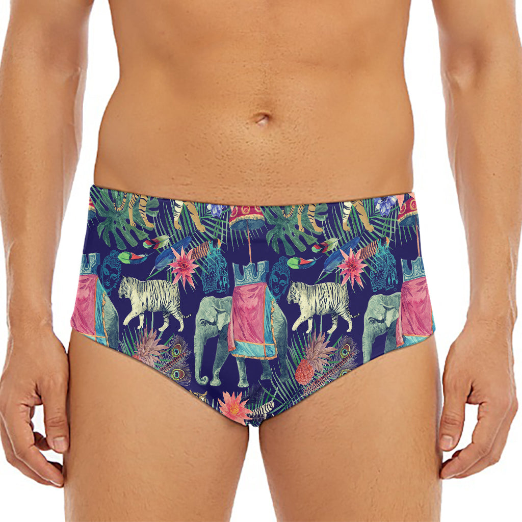 Asian Elephant And Tiger Print Men's Triangle Swim Briefs