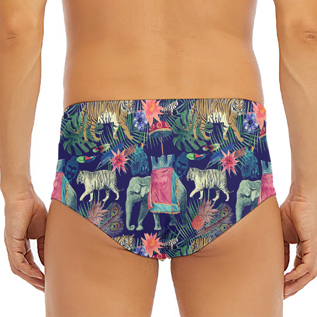 Asian Elephant And Tiger Print Men's Triangle Swim Briefs