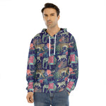 Asian Elephant And Tiger Print Men's Velvet Pullover Hoodie