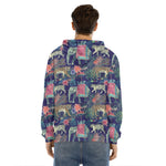 Asian Elephant And Tiger Print Men's Velvet Pullover Hoodie