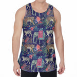 Asian Elephant And Tiger Print Men's Velvet Tank Top