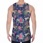 Asian Elephant And Tiger Print Men's Velvet Tank Top