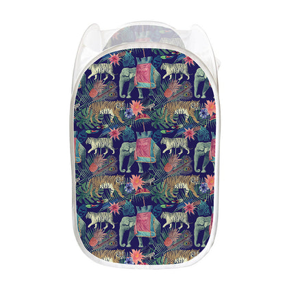 Asian Elephant And Tiger Print Mesh Laundry Hamper