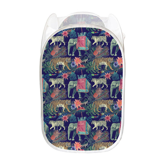 Asian Elephant And Tiger Print Mesh Laundry Hamper