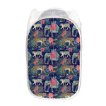 Asian Elephant And Tiger Print Mesh Laundry Hamper