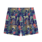 Asian Elephant And Tiger Print Mesh Shorts