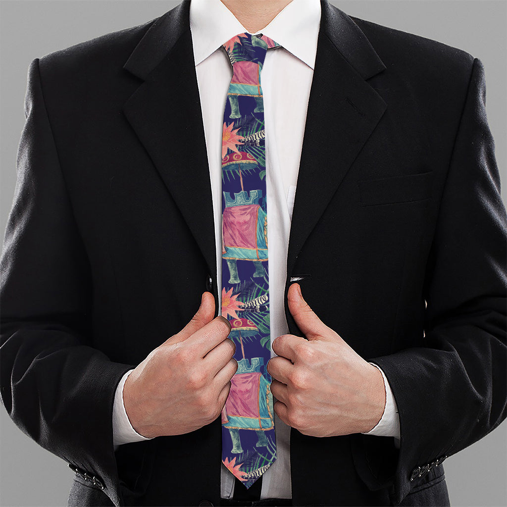 Asian Elephant And Tiger Print Necktie