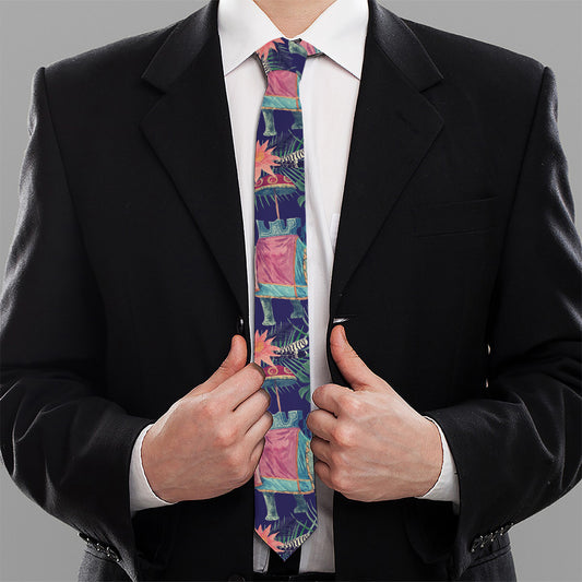 Asian Elephant And Tiger Print Necktie