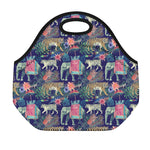 Asian Elephant And Tiger Print Neoprene Lunch Bag