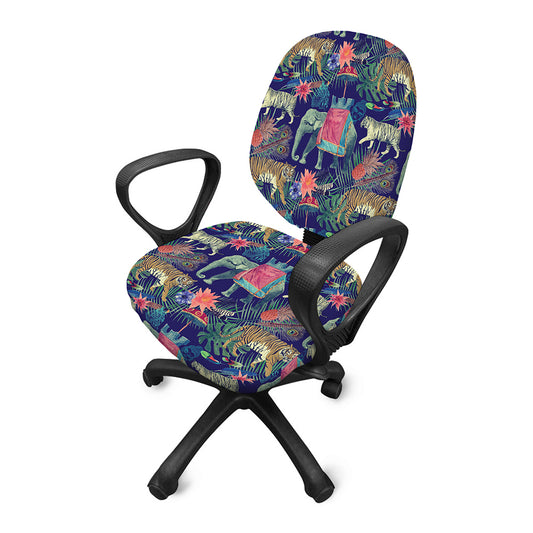 Asian Elephant And Tiger Print Office Chair Cover