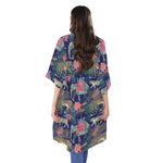 Asian Elephant And Tiger Print Open Front Beach Cover Up