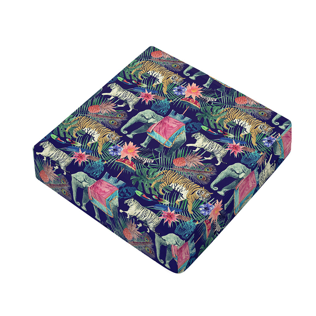 Asian Elephant And Tiger Print Outdoor Seat Cushion Cover