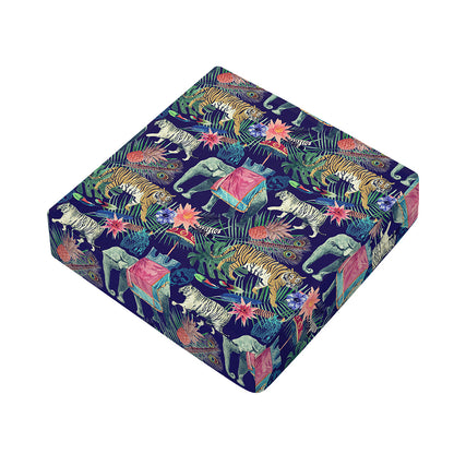Asian Elephant And Tiger Print Outdoor Seat Cushion Cover