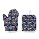 Asian Elephant And Tiger Print Oven Mitt And Pot Holder Set