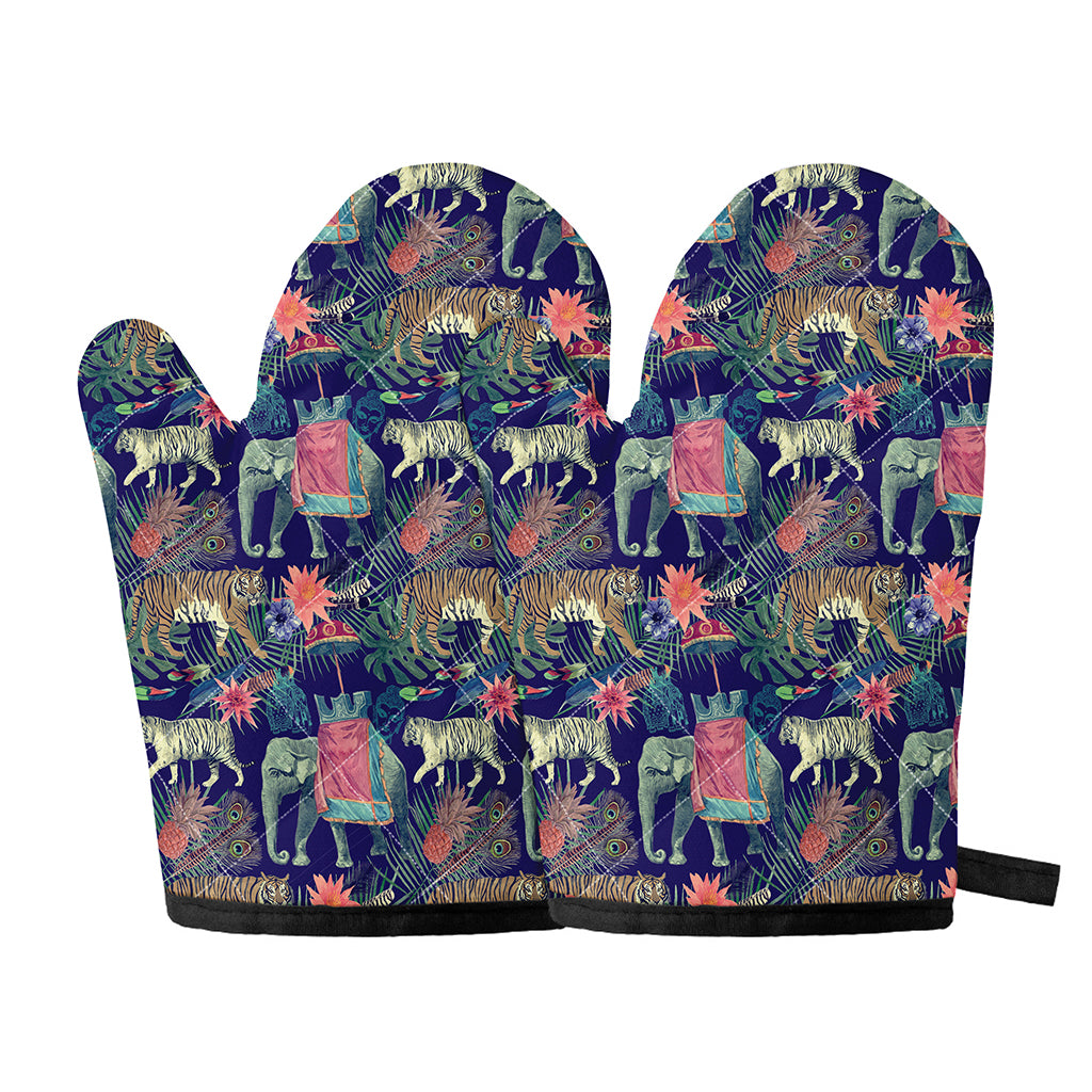Asian Elephant And Tiger Print Oven Mitts
