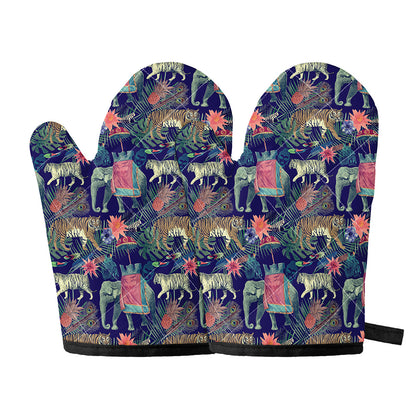 Asian Elephant And Tiger Print Oven Mitts