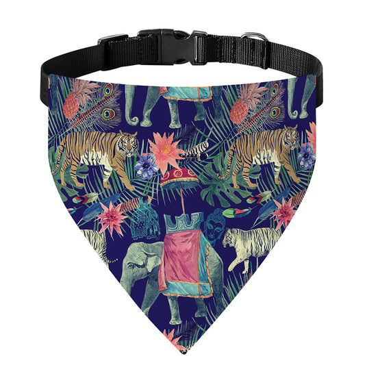 Asian Elephant And Tiger Print Over The Collar Dog Bandana