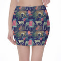 Asian Elephant And Tiger Print Pencil Mini Skirt