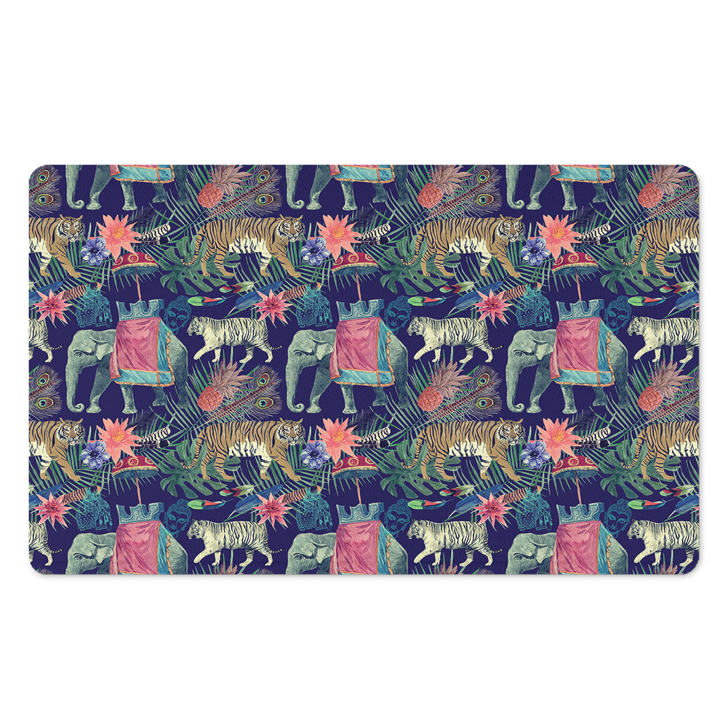 Asian Elephant And Tiger Print Polyester Doormat