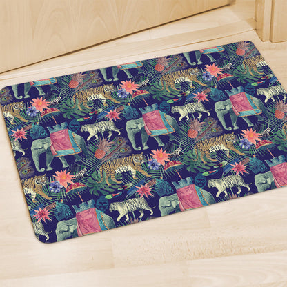 Asian Elephant And Tiger Print Polyester Doormat