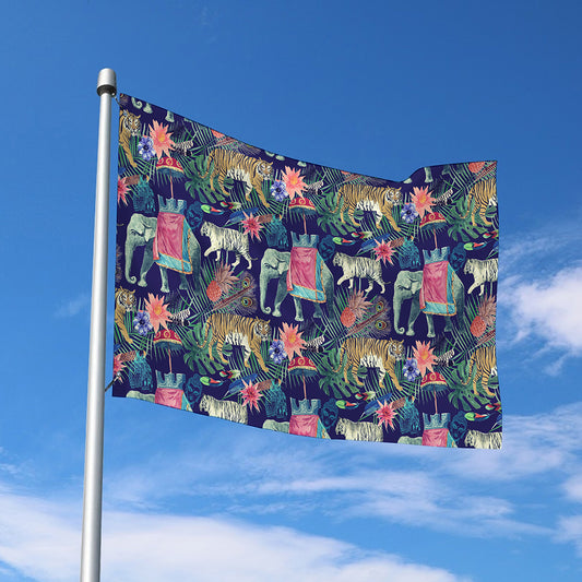 Asian Elephant And Tiger Print Polyester Flag