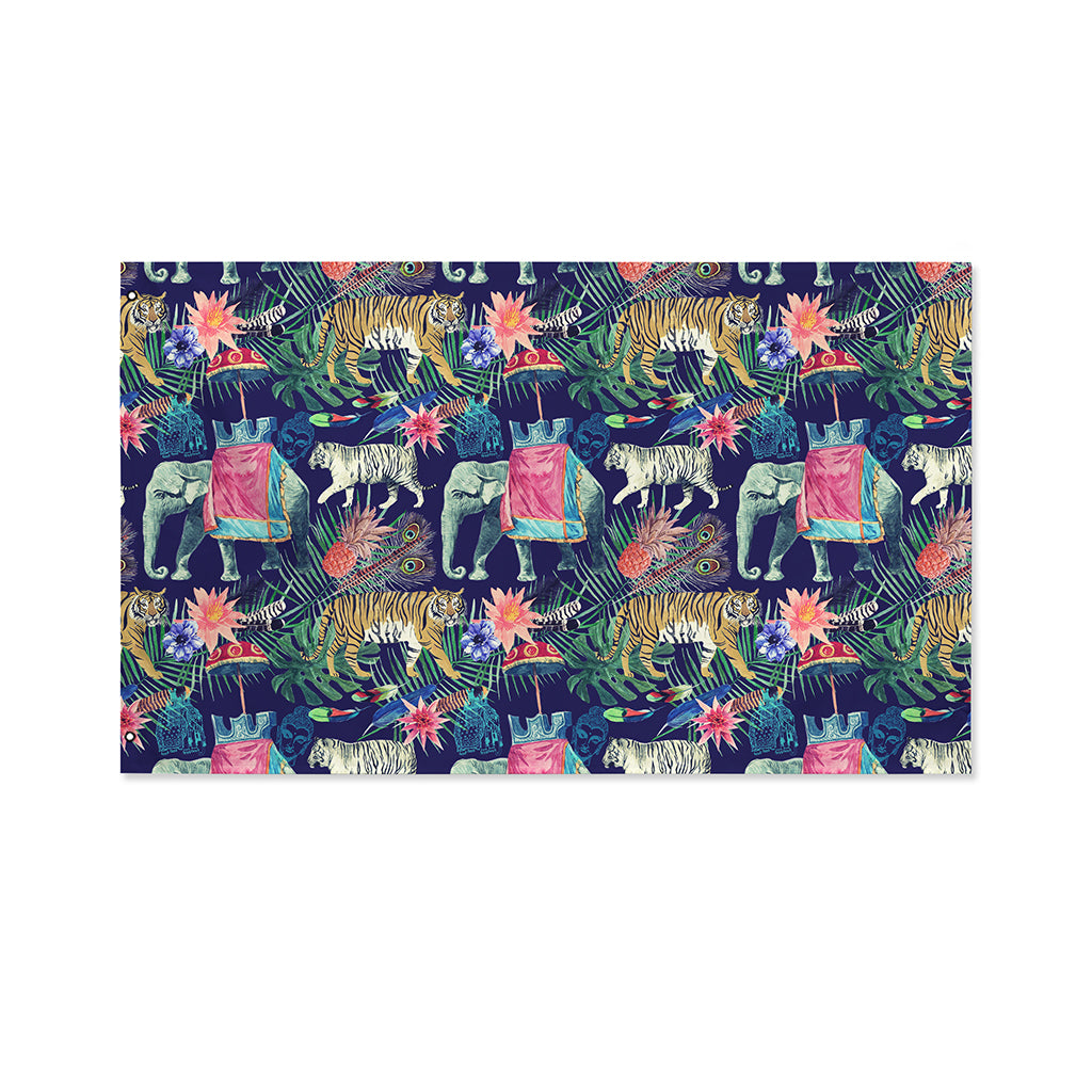 Asian Elephant And Tiger Print Polyester Flag