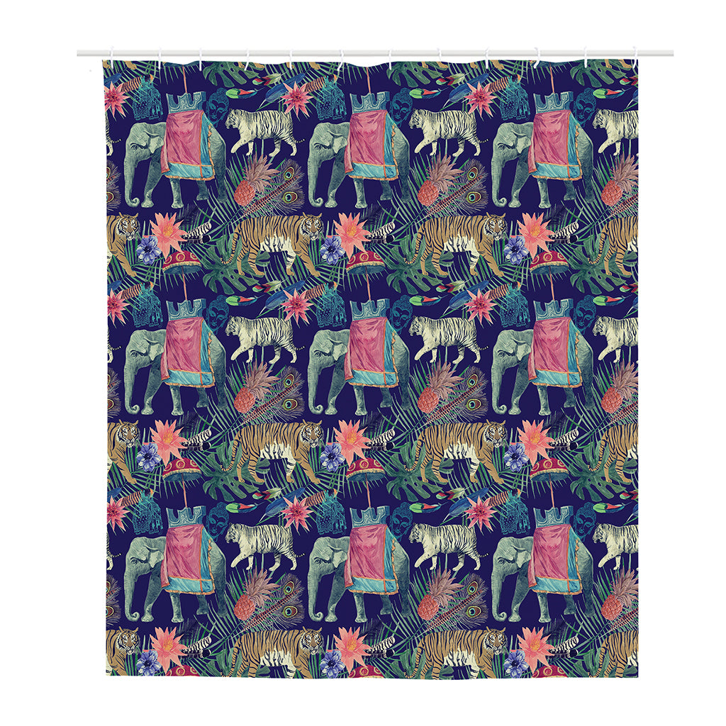 Asian Elephant And Tiger Print Polyester Shower Curtain