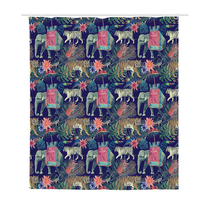 Asian Elephant And Tiger Print Polyester Shower Curtain